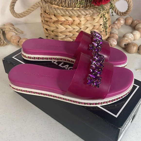 KARL LAGERFELD PARIS Pink Embellished Comfort Bijou Round Toe Platform 6.5 M - Picture 9 of 10